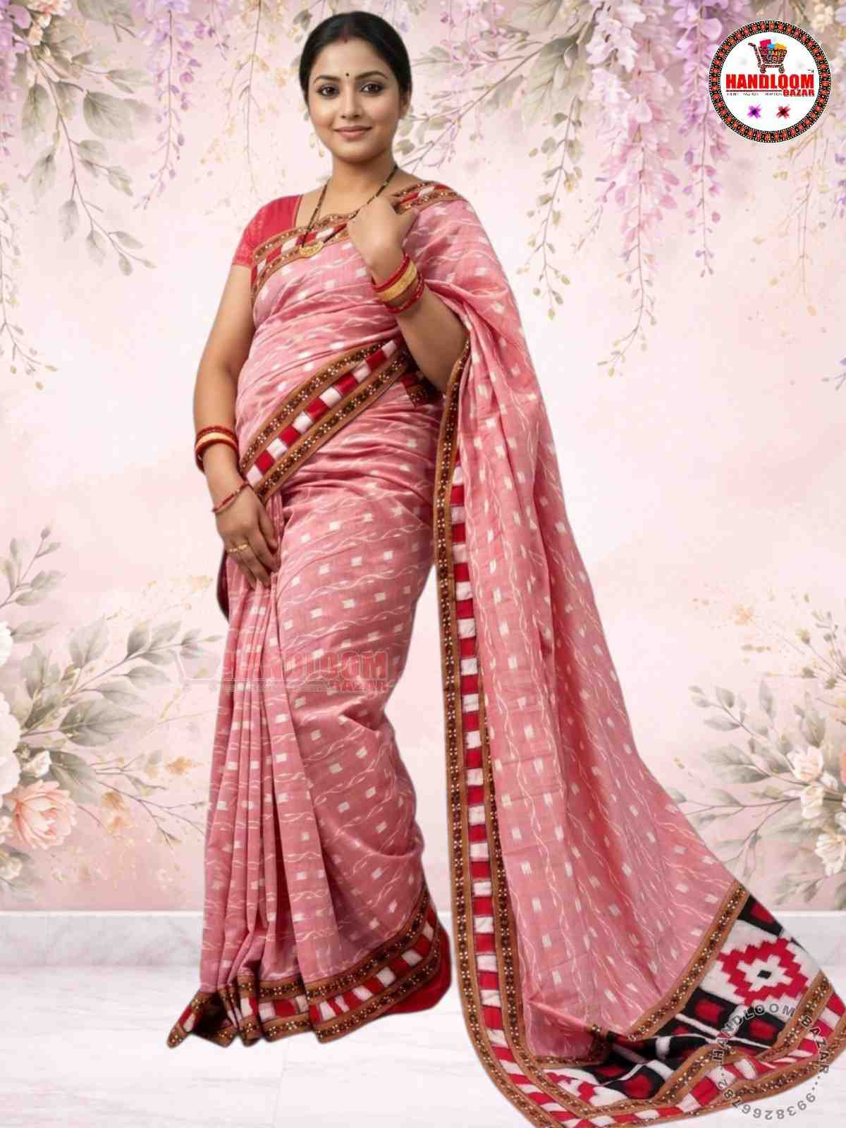 Sambalpuri patchwork saree pink colour