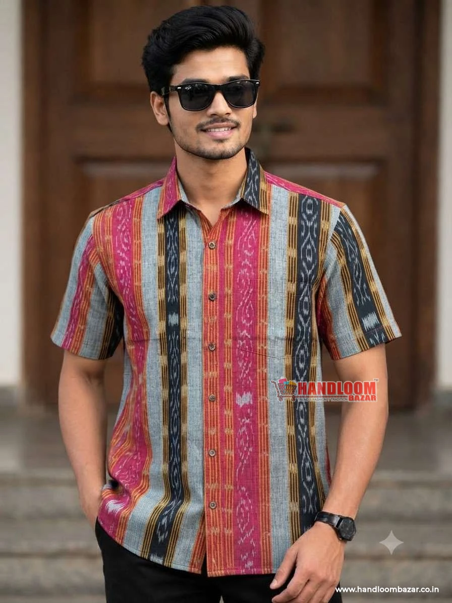 Sambalpuri cotton men Half Shirt Cement Colour H-10055