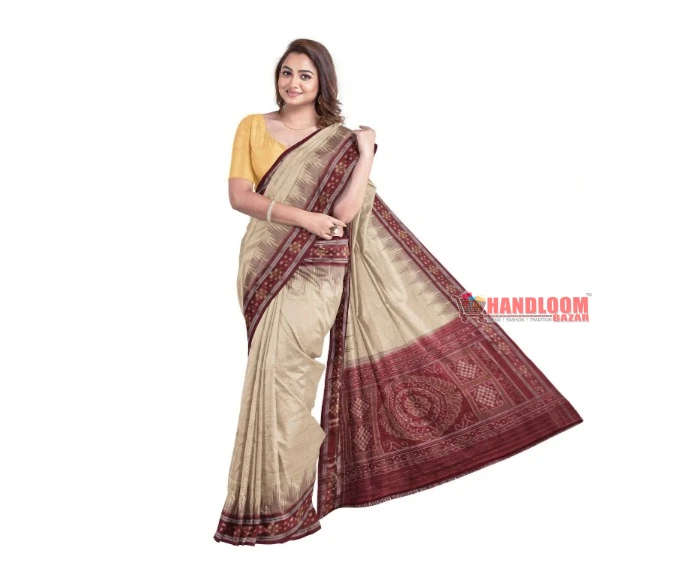 Self-Design Pure Handloom Cotton Temple Border cream Meron Kumbha  Elegant Choise Saree