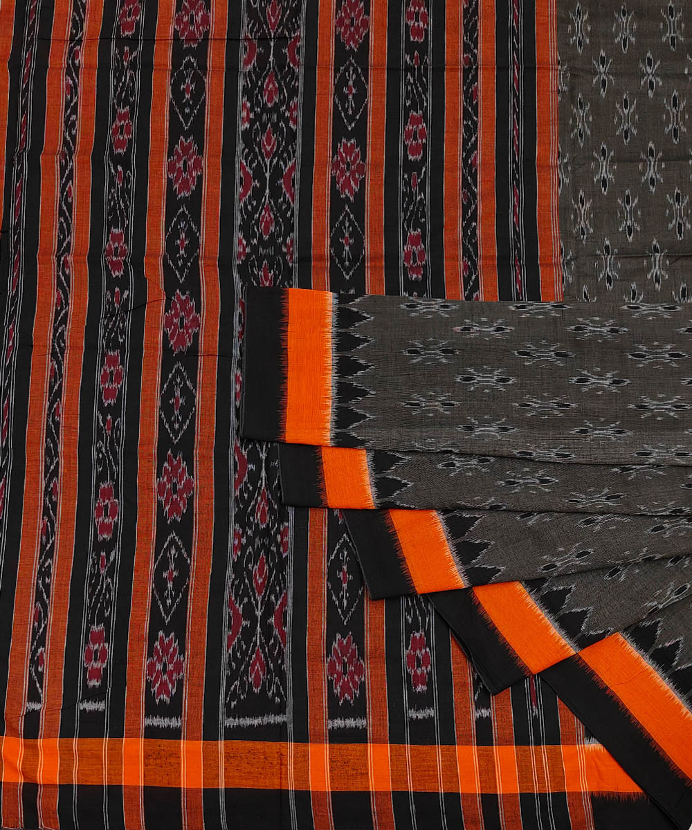 Gray Black Nuapatna Handwoven Single Ikat Cotton Saree SFCSAR1184