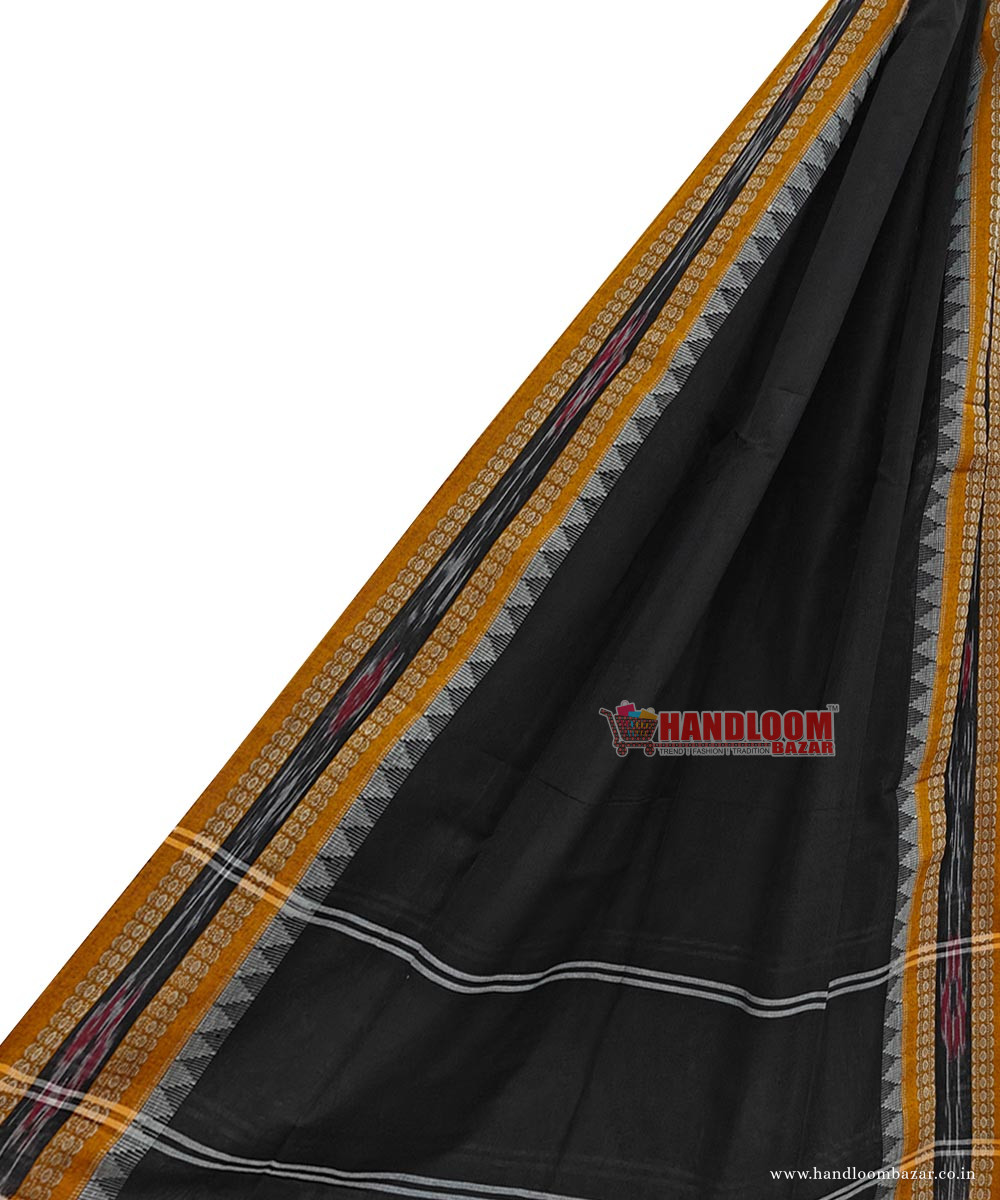 Black Yellow Sambalpuri Handwoven Single Ikat Cotton Dupatta SFCDUP2414