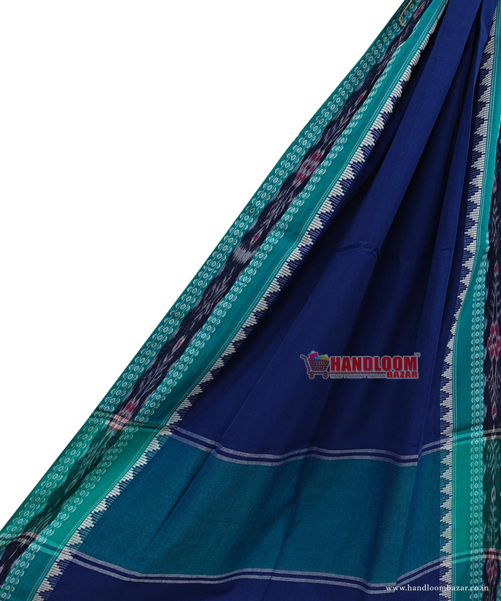 Blue Green Sambalpuri Handwoven Single Ikat Cotton Dupatta SFCDUP2412