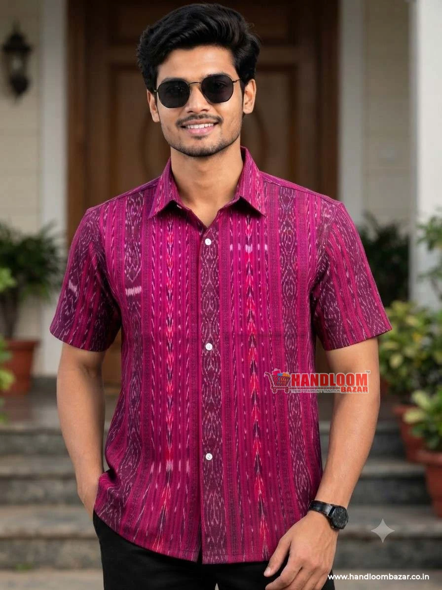Sambalpuri cotton men Half Shirt pink Colour H-10059