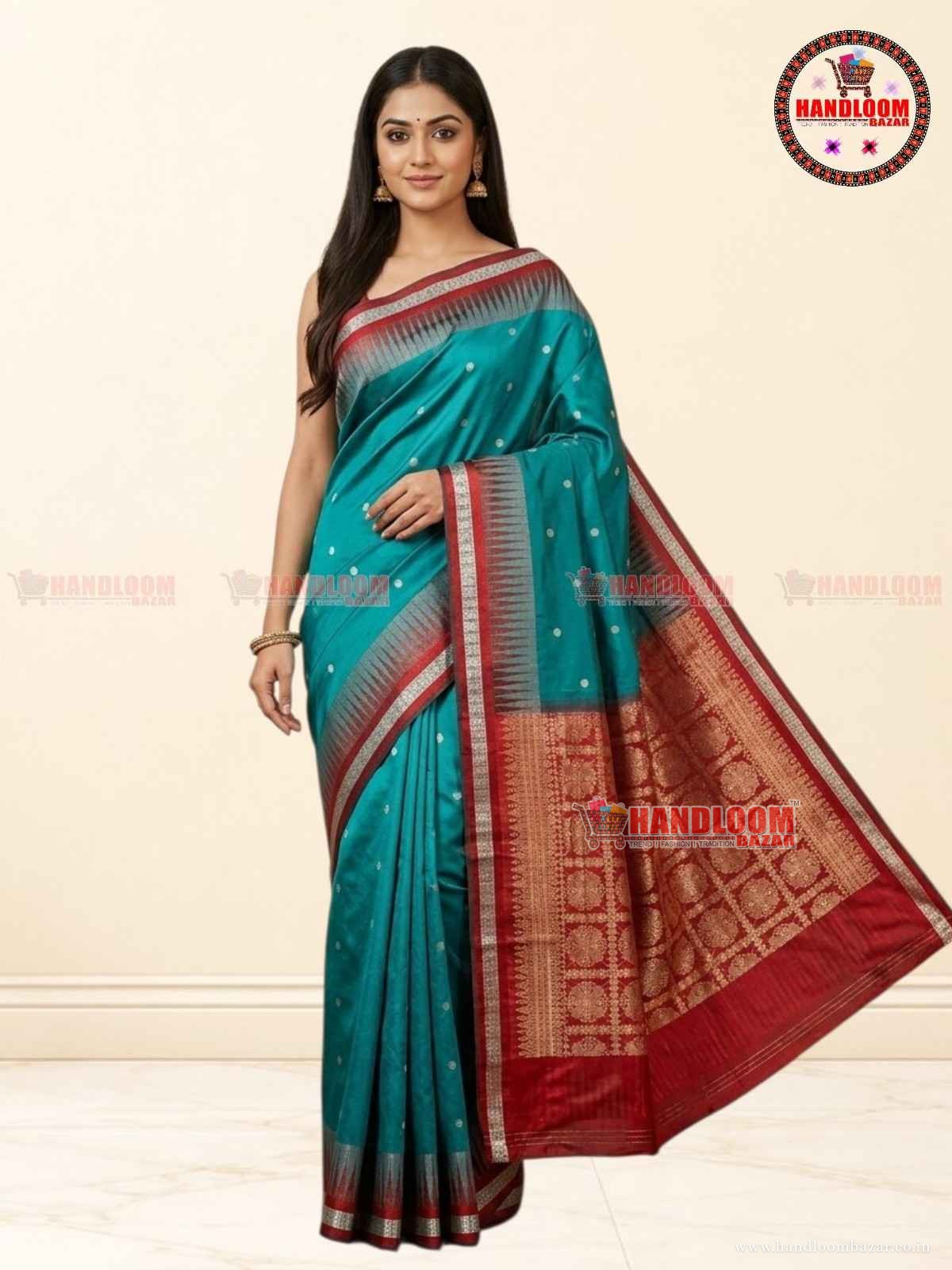Sambalpuri Silk Pata Saree light green with merun Border  H-10730