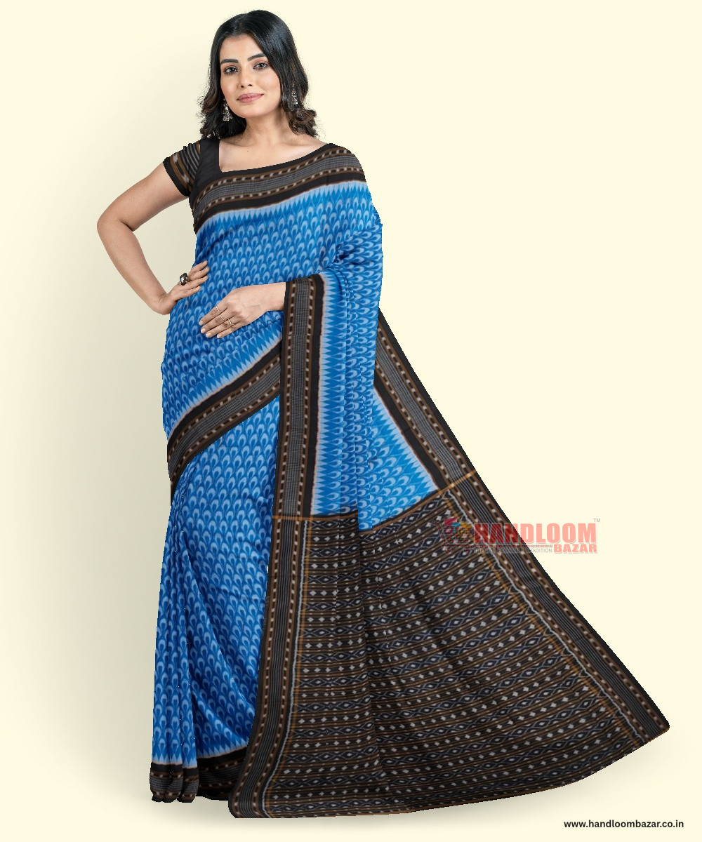 Blue Sambalpuri Handwoven Single Ikat Cotton Saree SFCSAR2008