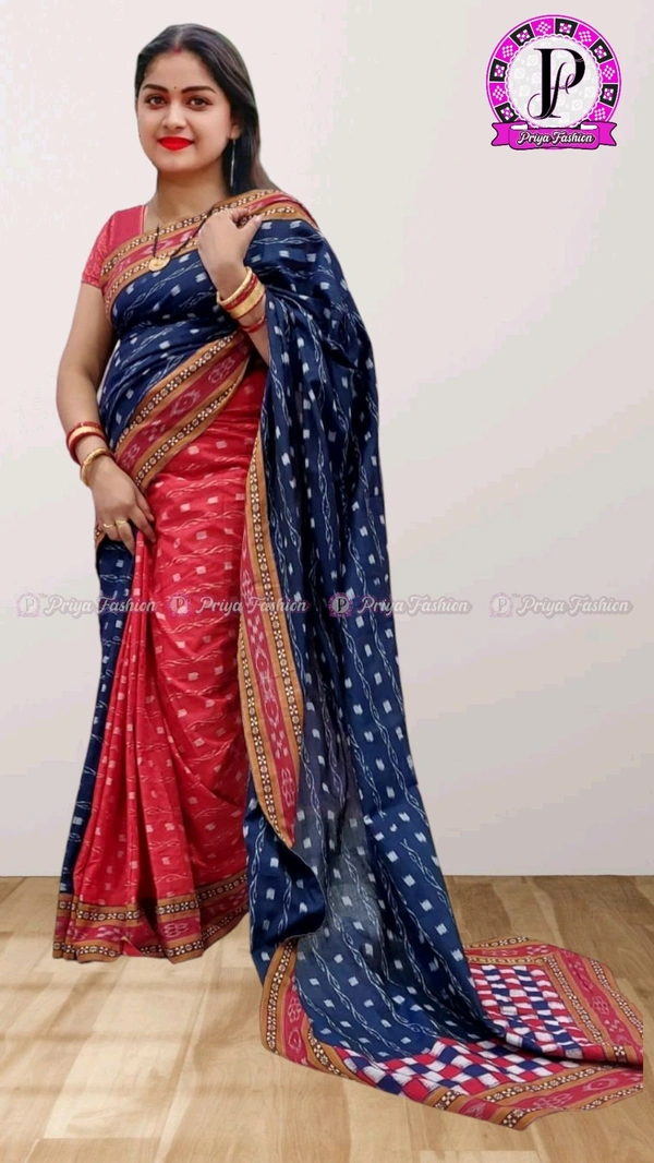 100496 Sambalpuri Handloom Cotton patchwork saree with Blause .