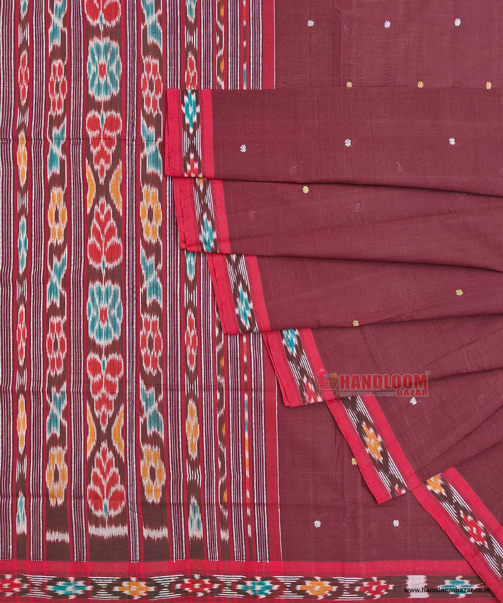 Maroon Sambalpuri Handwoven Single Ikat Cotton Saree SFCSAR1315